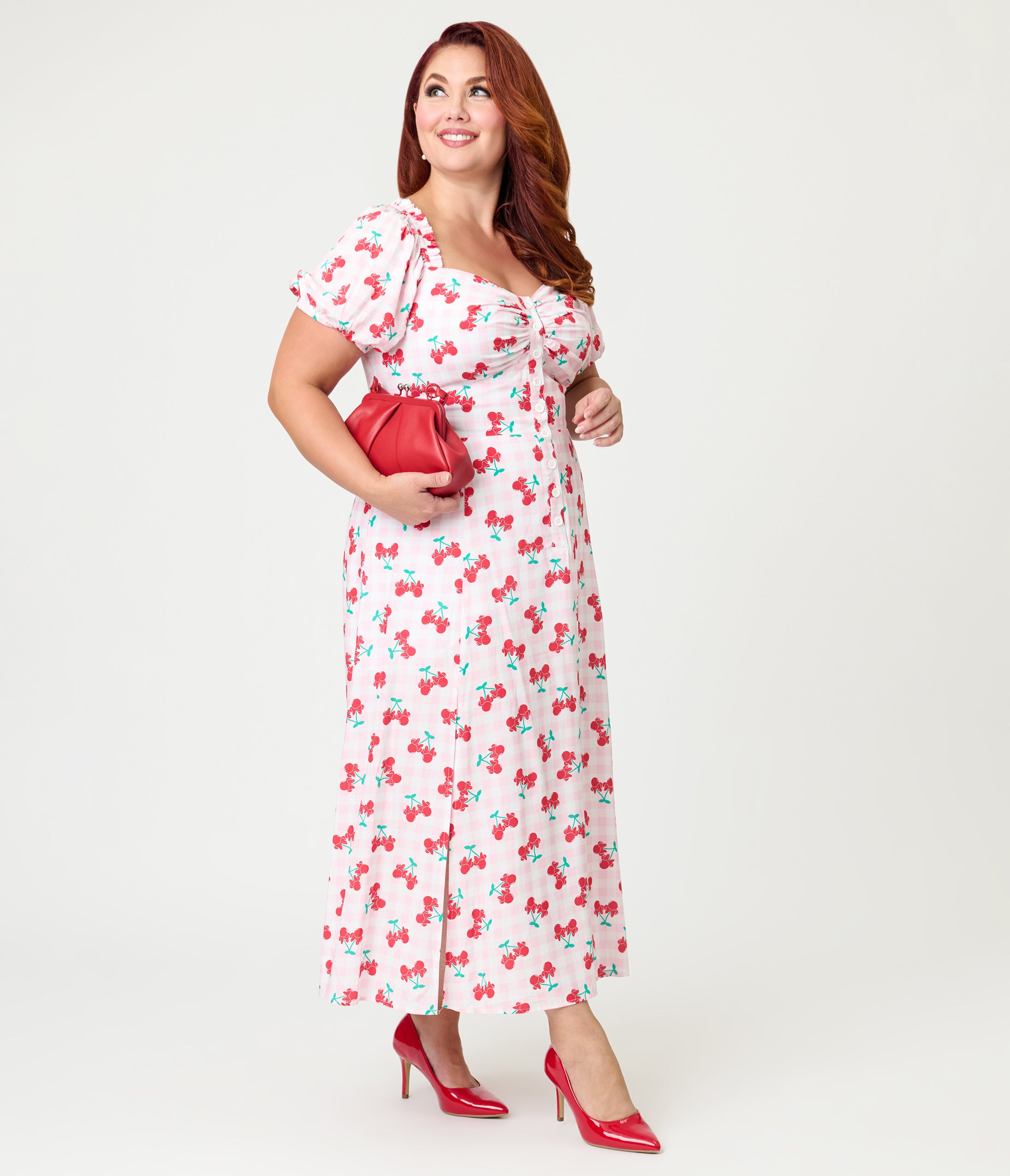 Disney Mickey & Friends Collection by Unique Vintage Plus Size Pink & Minnie Cherries Midi Dress