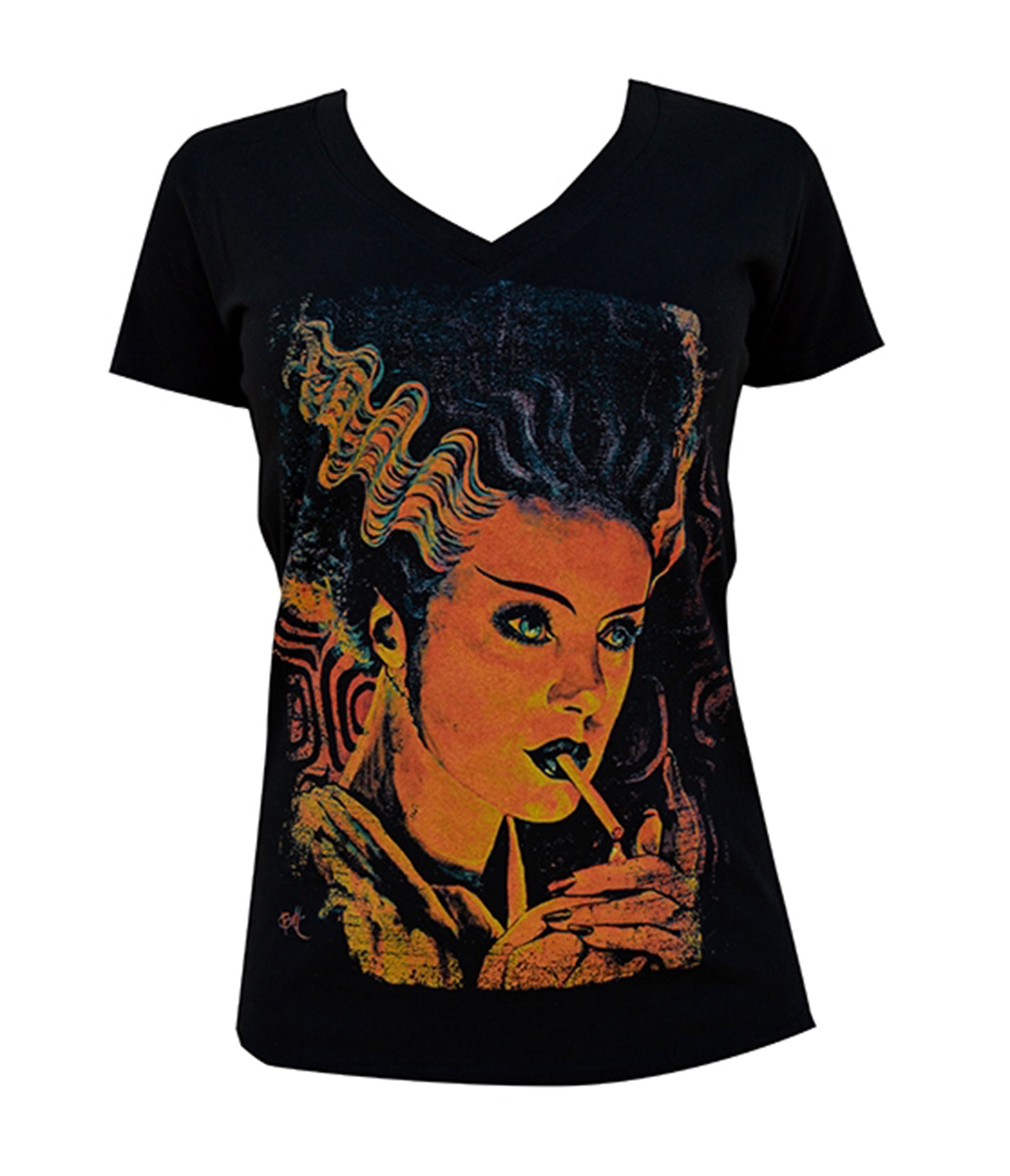Monster Love The Bride Women's V-neck Graphic Tee - Unique Vintage - Womens, GRAPHIC TEES, TEES
