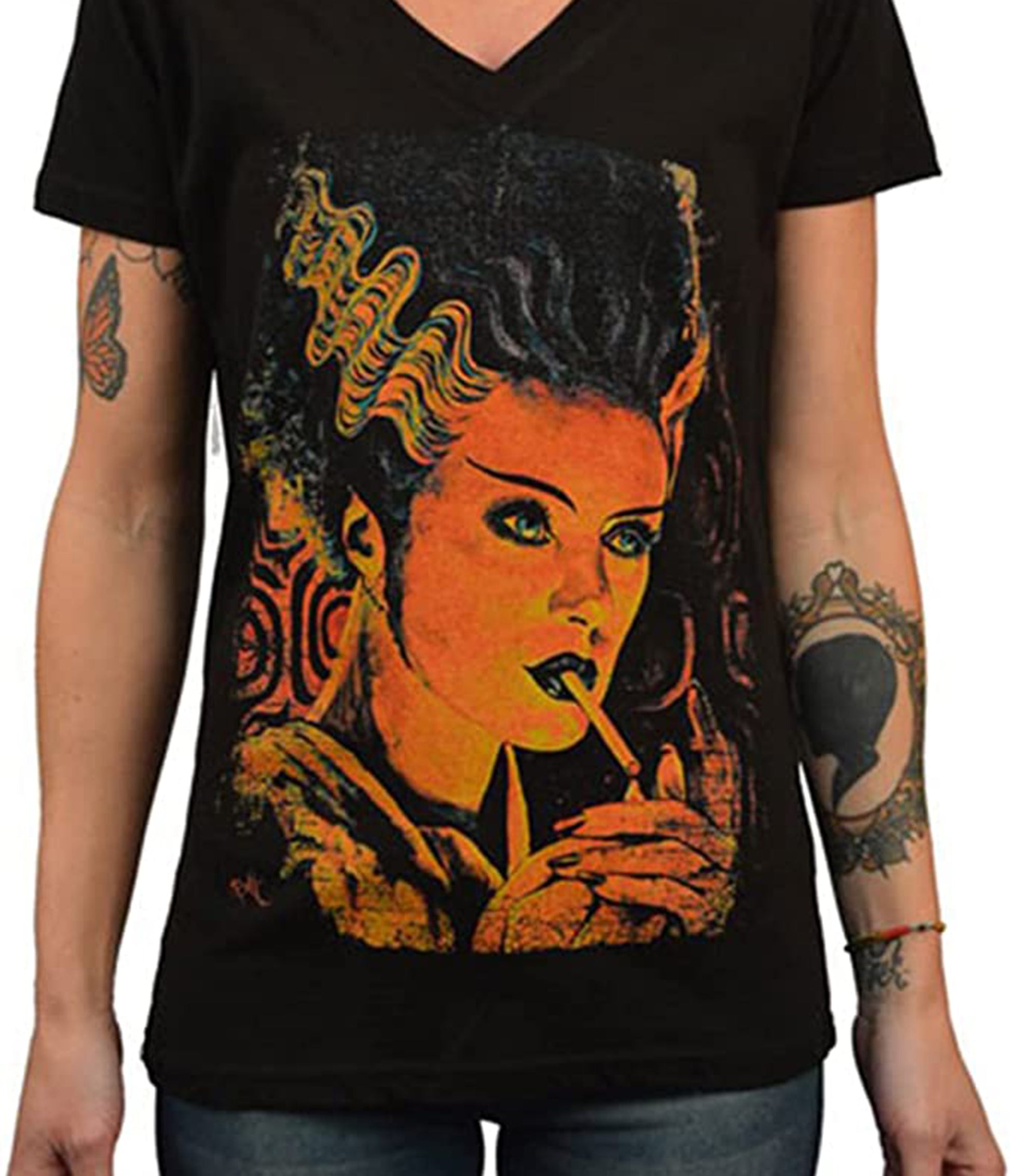 Monster Love The Bride Women's V-neck Graphic Tee - Unique Vintage - Womens, GRAPHIC TEES, TEES