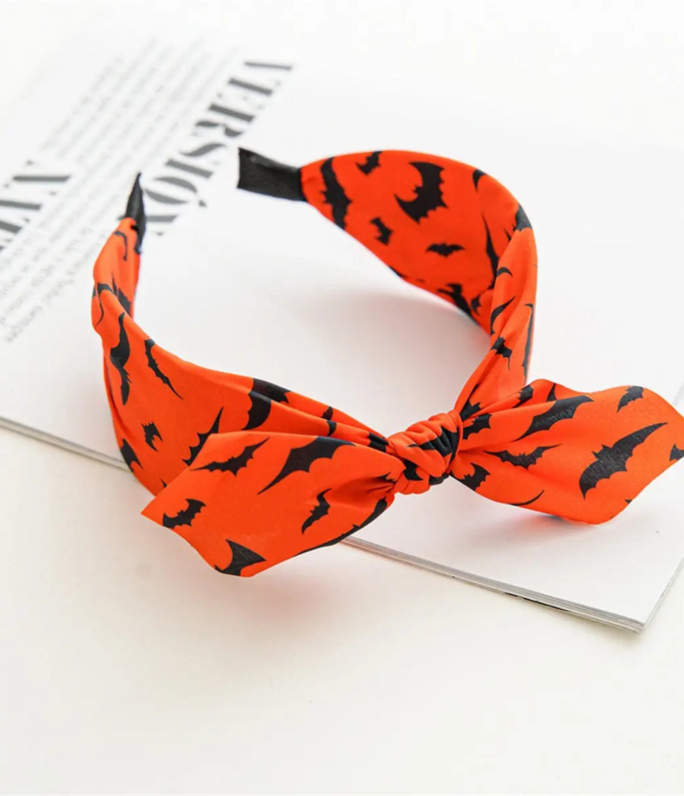 Orange & Black Bat Wide Bow Headband