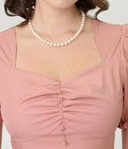 Rose Puff Sleeve Tea Length Dress