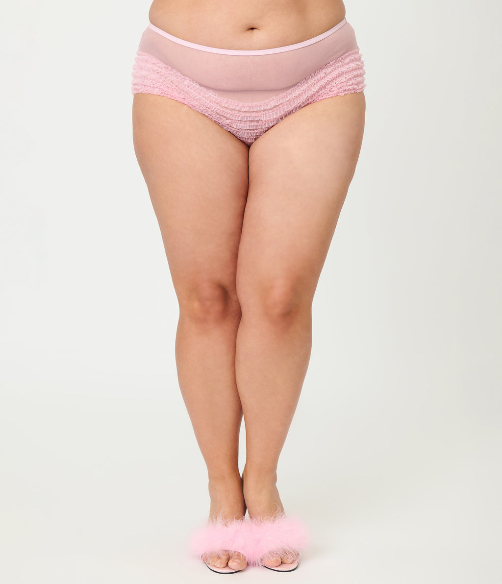 Unique Vintage Plus Size Sheer Light Pink Ruffle Underwear