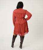 Plus Size Rust Red Chiffon Flare Dress