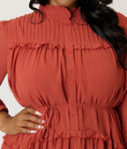 Plus Size Rust Red Chiffon Flare Dress