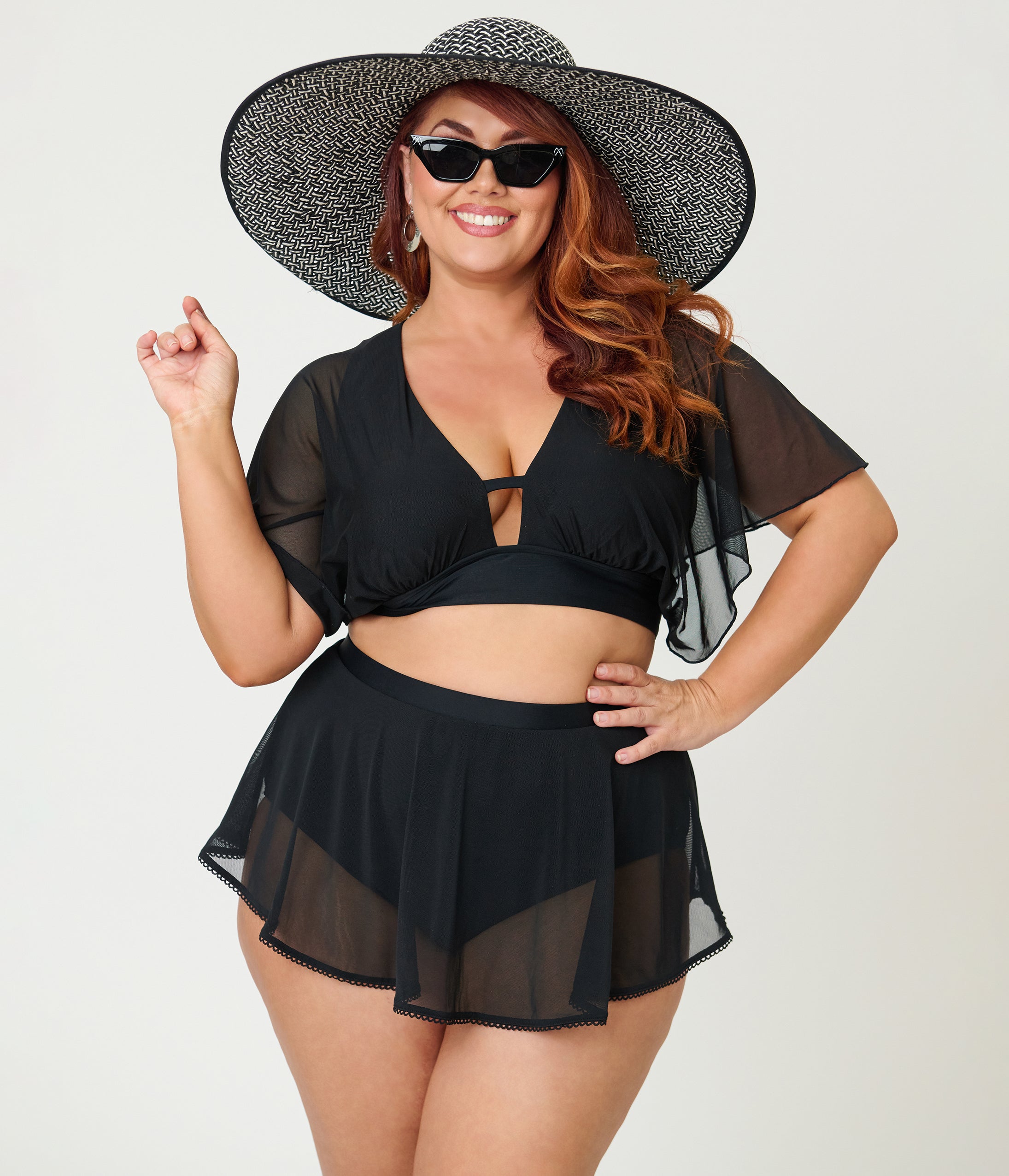 Unique Vintage Plus Size Black Mesh Coronado Swim Skirt