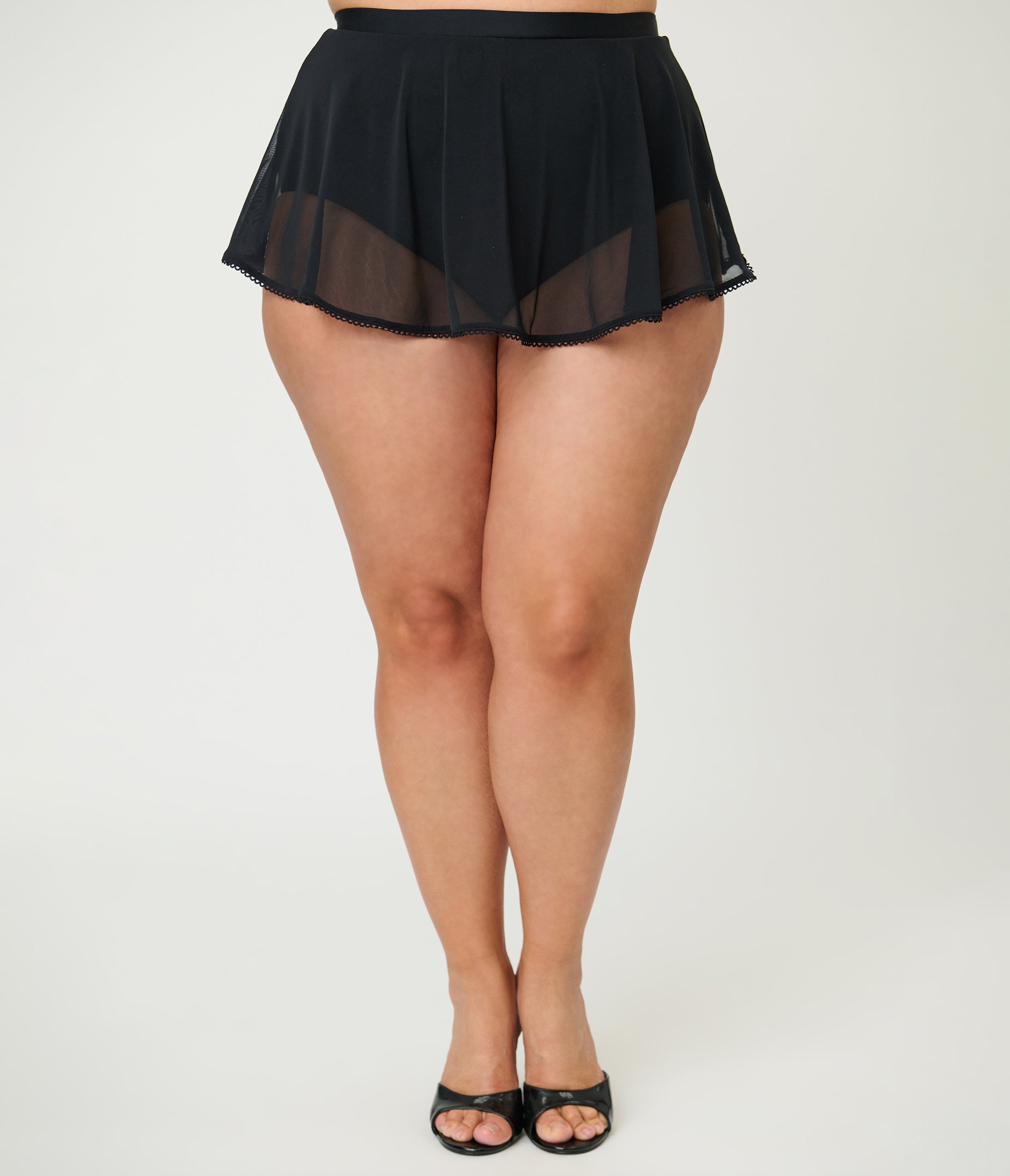 Unique Vintage Plus Size Black Mesh Coronado Swim Skirt