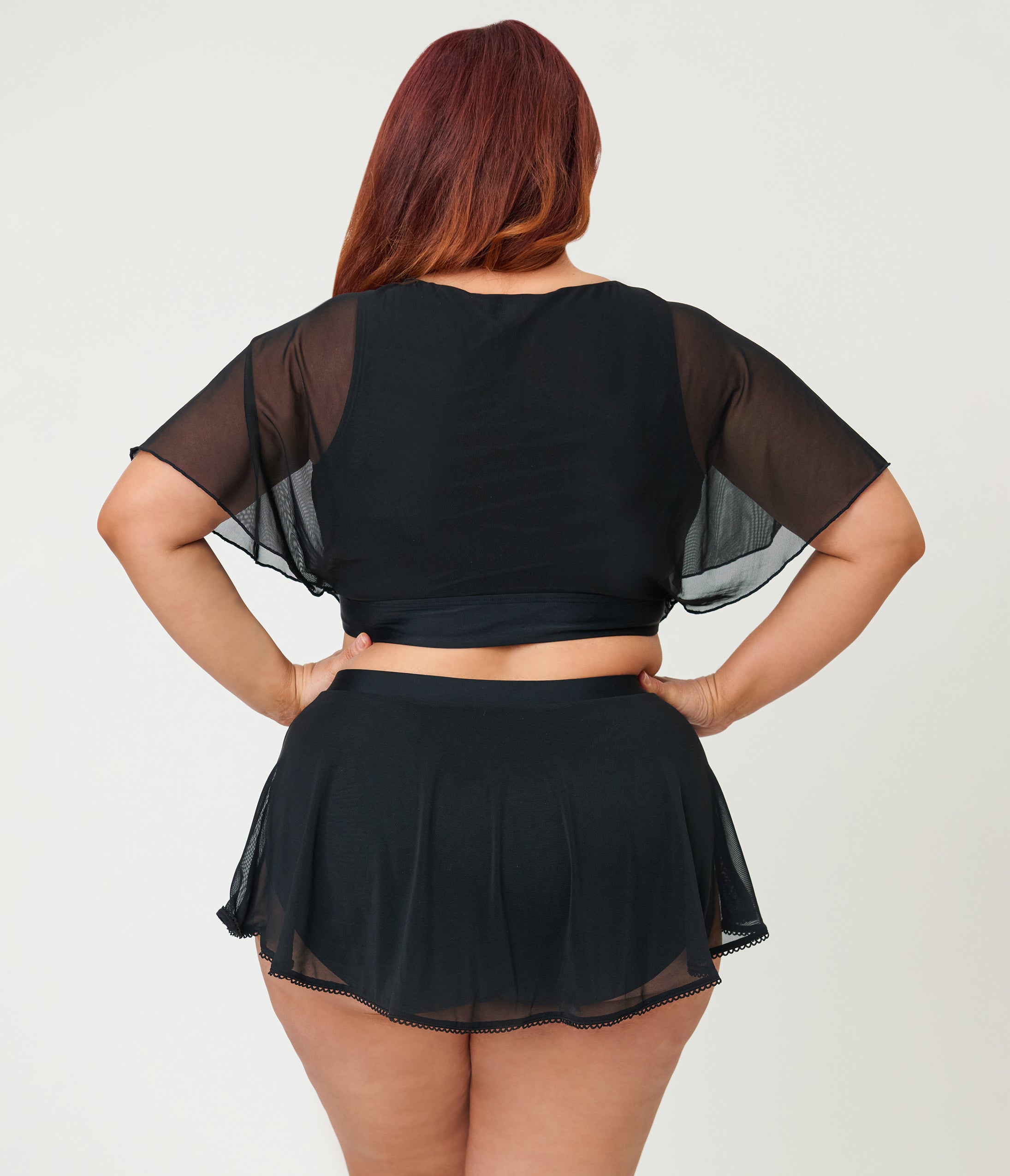 Unique Vintage Plus Size Black Mesh Coronado Swim Skirt