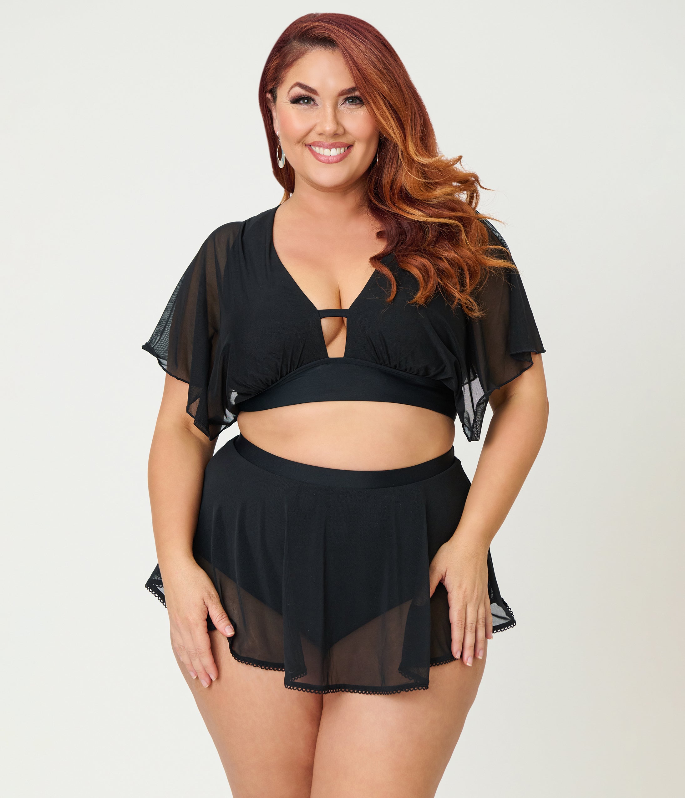 Unique Vintage Plus Size Black Mesh Coronado Swim Skirt