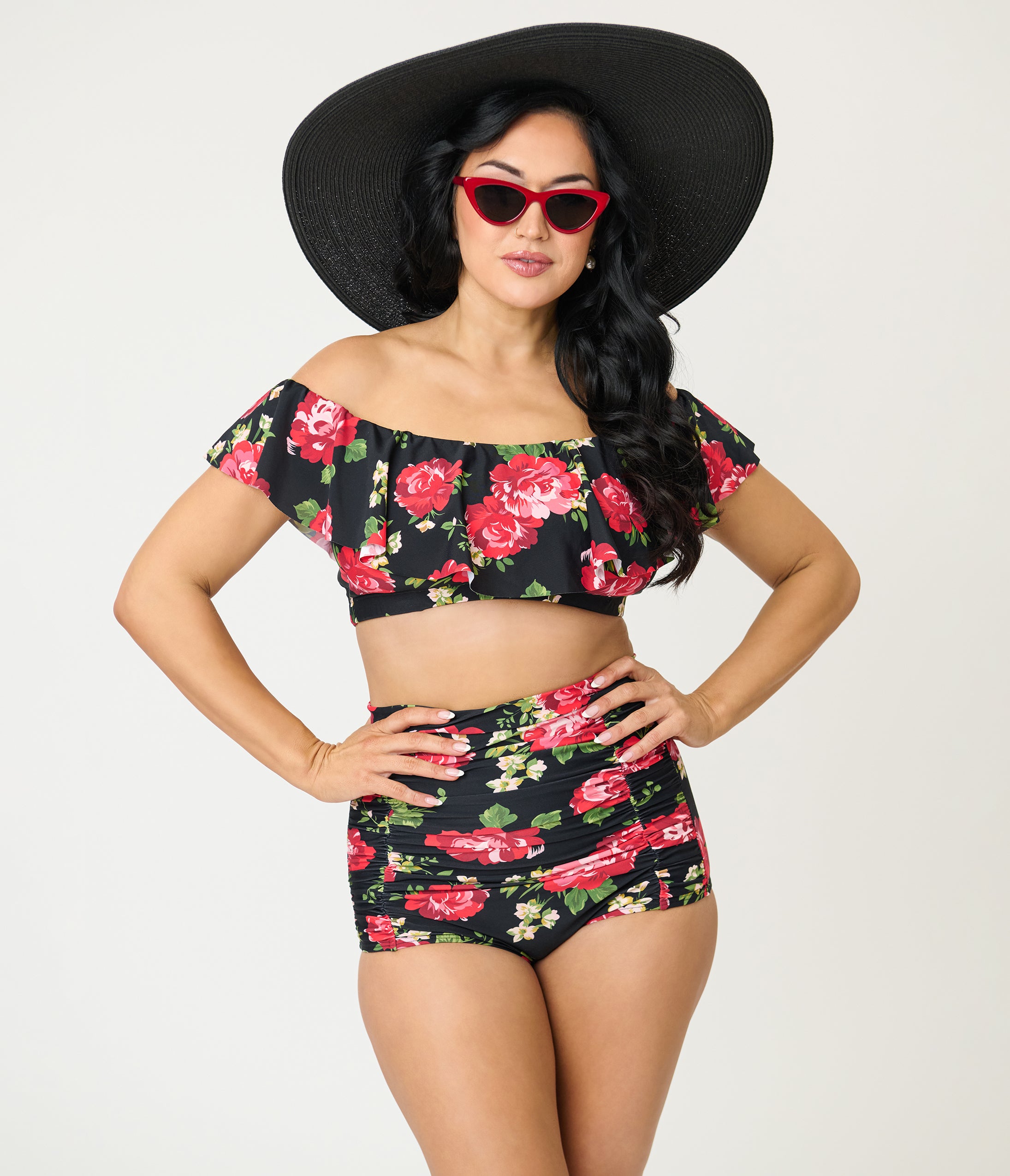 Unique Vintage Cabbage Roses Ruffled Ramona Swim Top