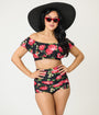 Unique Vintage Cabbage Roses Ruffled Ramona Swim Top