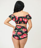 Unique Vintage Cabbage Roses Ruffled Ramona Swim Top