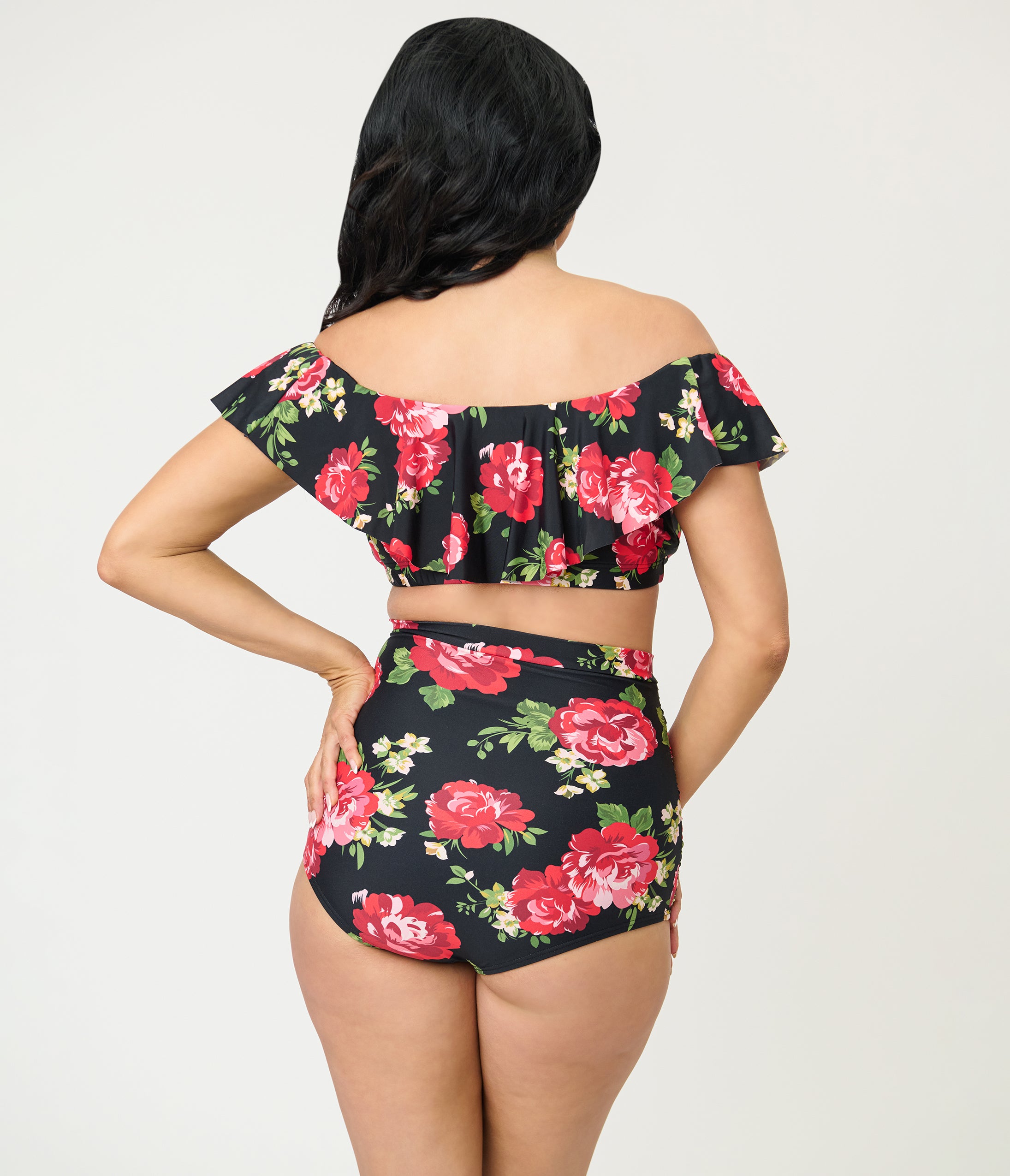 Unique Vintage Cabbage Roses Ruffled Ramona Swim Top