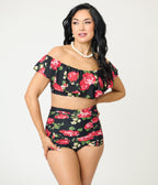 Unique Vintage Cabbage Roses Ruffled Ramona Swim Top
