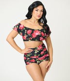 Unique Vintage Cabbage Roses Ruffled Ramona Swim Top