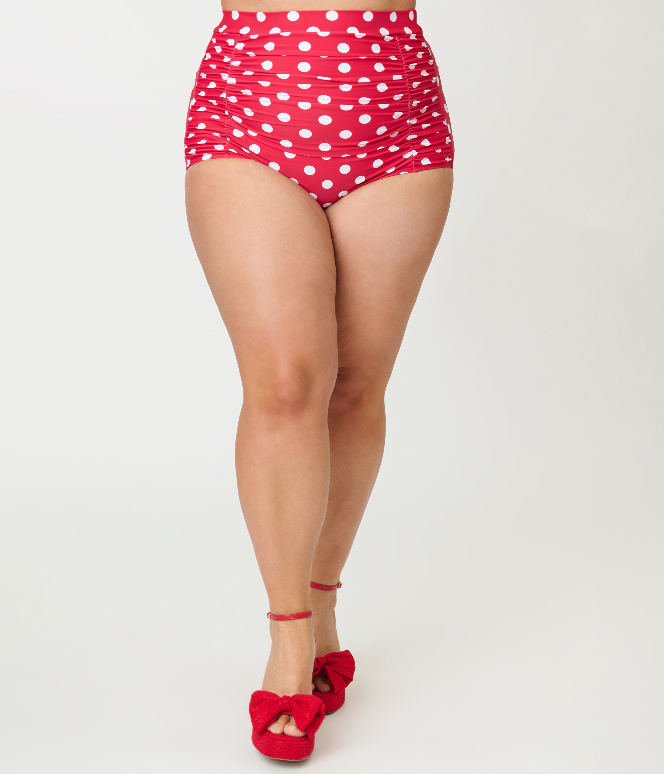 Unique Vintage Plus Size Red White Dots Monroe High Waist Swim Bottom