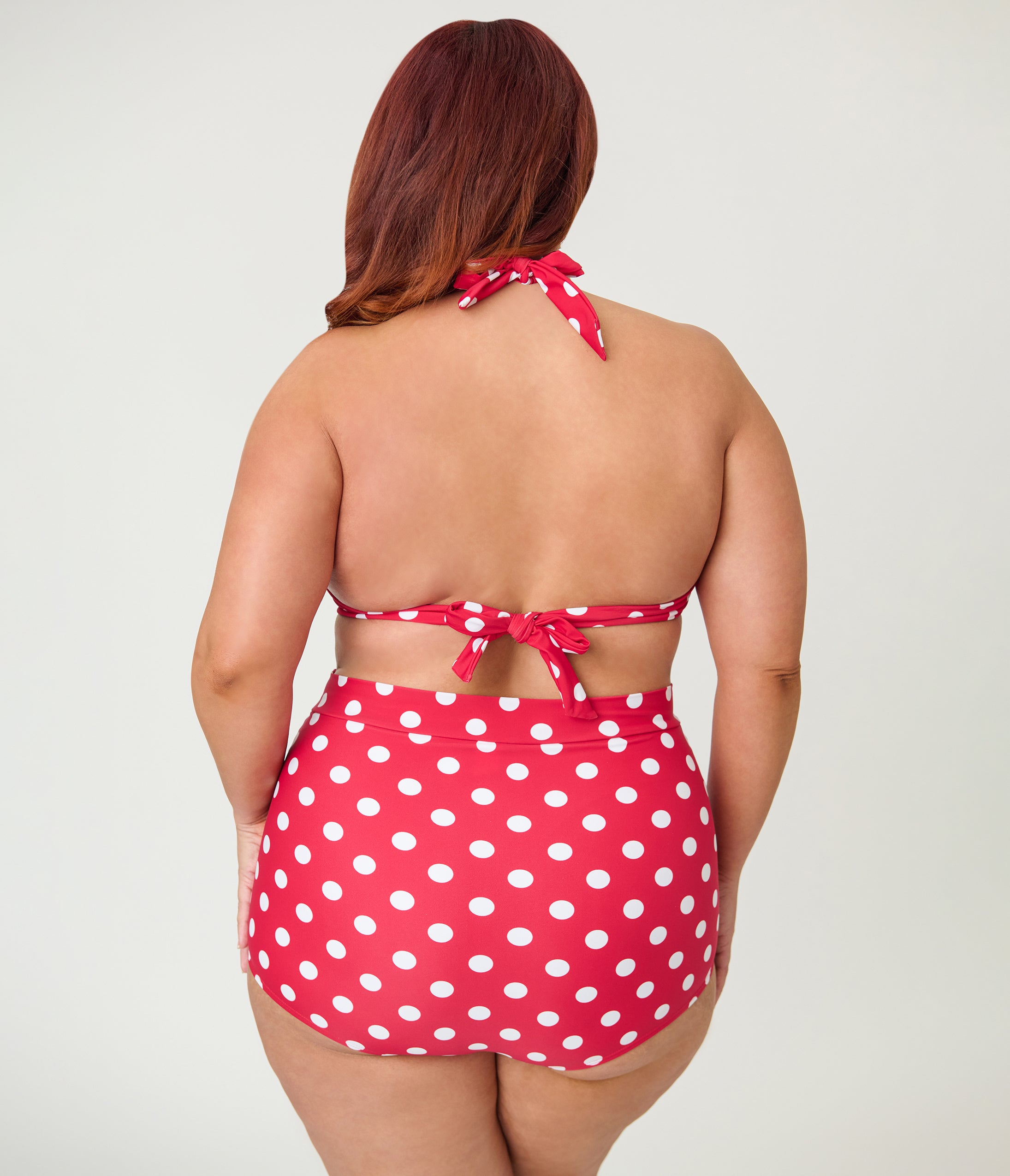 Unique Vintage Plus Size Red White Dots Monroe High Waist Swim Bottom