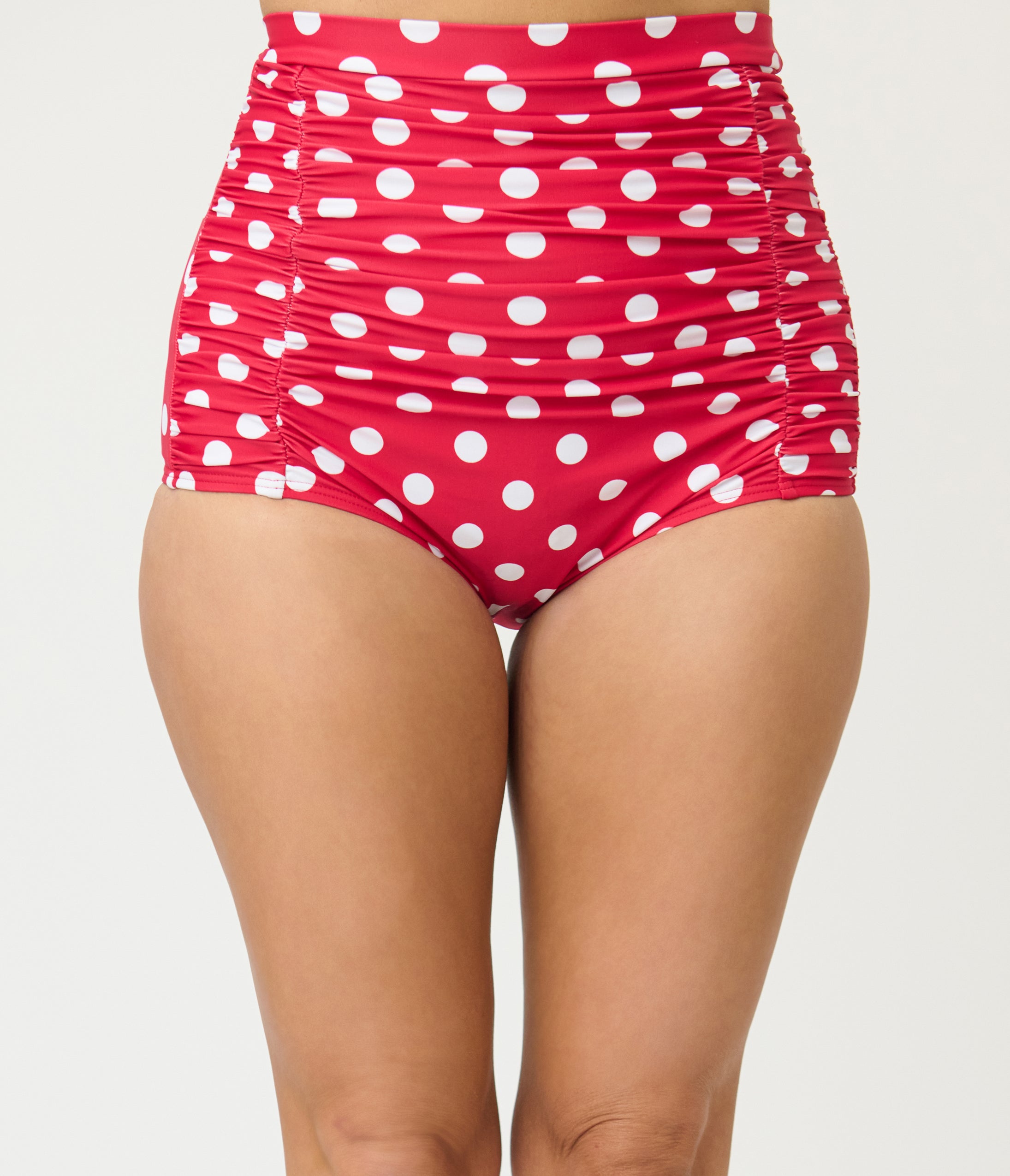 Unique Vintage Red White Dots Monroe High Waist Swim Bottom