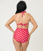 Unique Vintage Red White Dots Monroe High Waist Swim Bottom