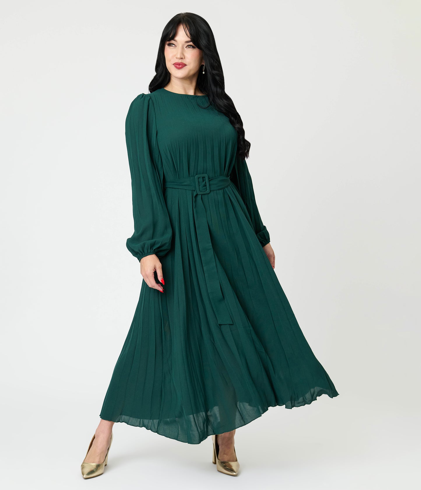 Emerald Green Pleated Maxi Dress