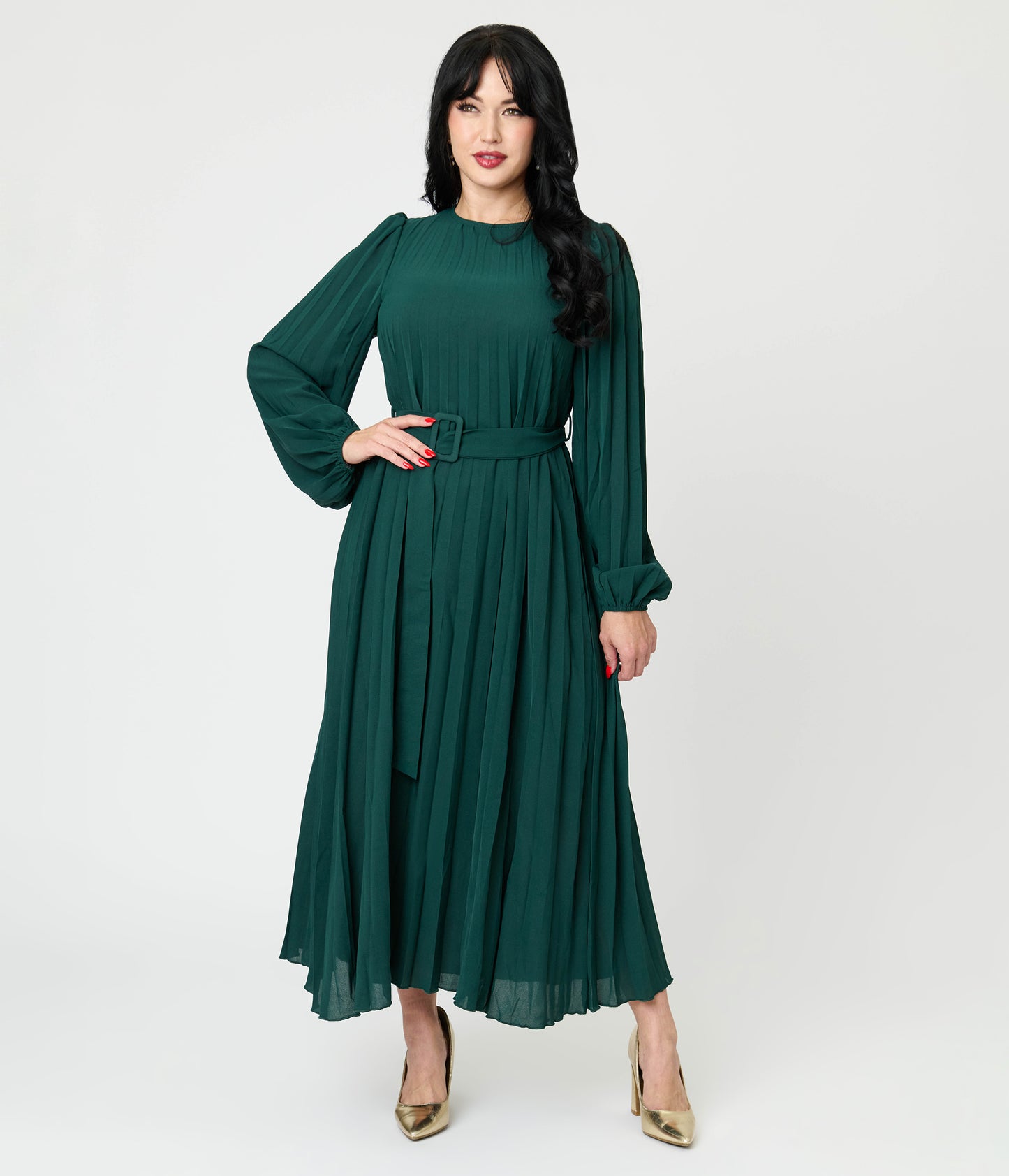 Emerald Green Pleated Maxi Dress