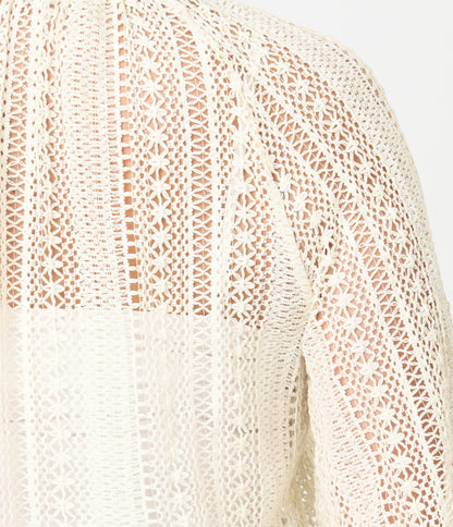 Cream Crochet Long Sleeve Blouse