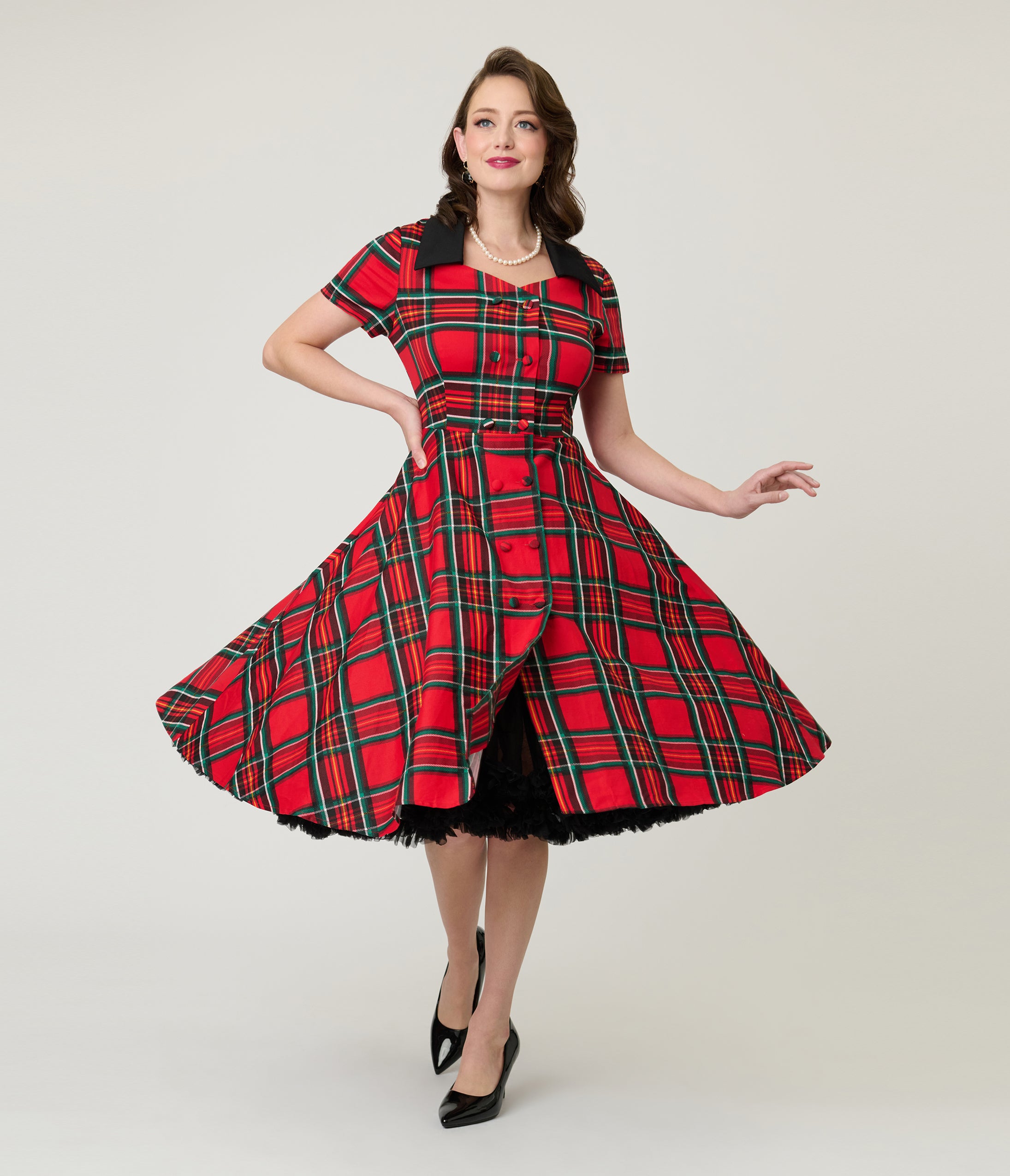 1950s Red Tartan Plaid Cotton Swing Dress