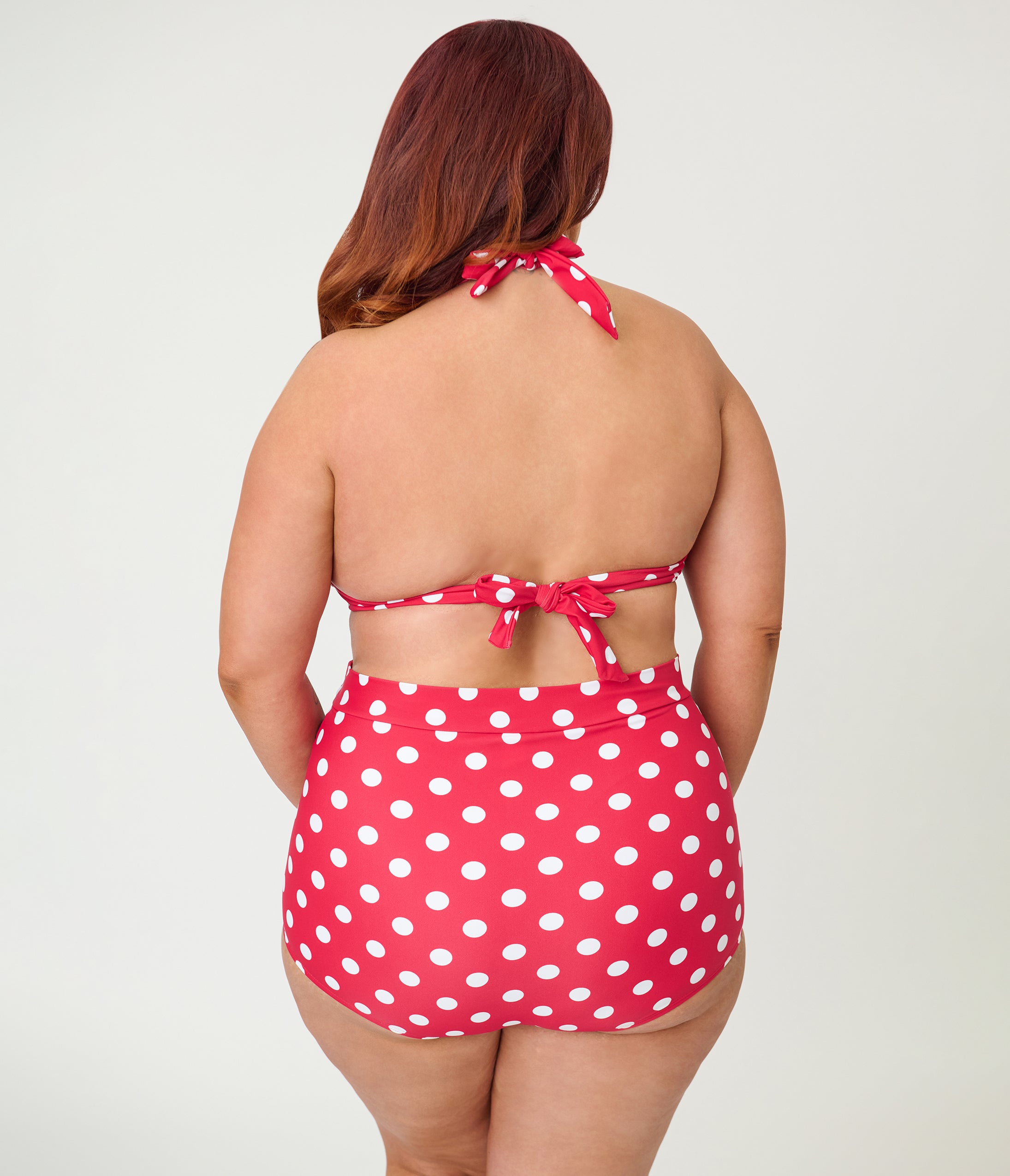 Unique Vintage Plus Size Red & White Dot Monroe Halter Swim Top