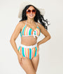 Unique Vintage Rainbow Stripe Halter Swim Top
