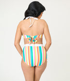 Unique Vintage Rainbow Stripe Halter Swim Top