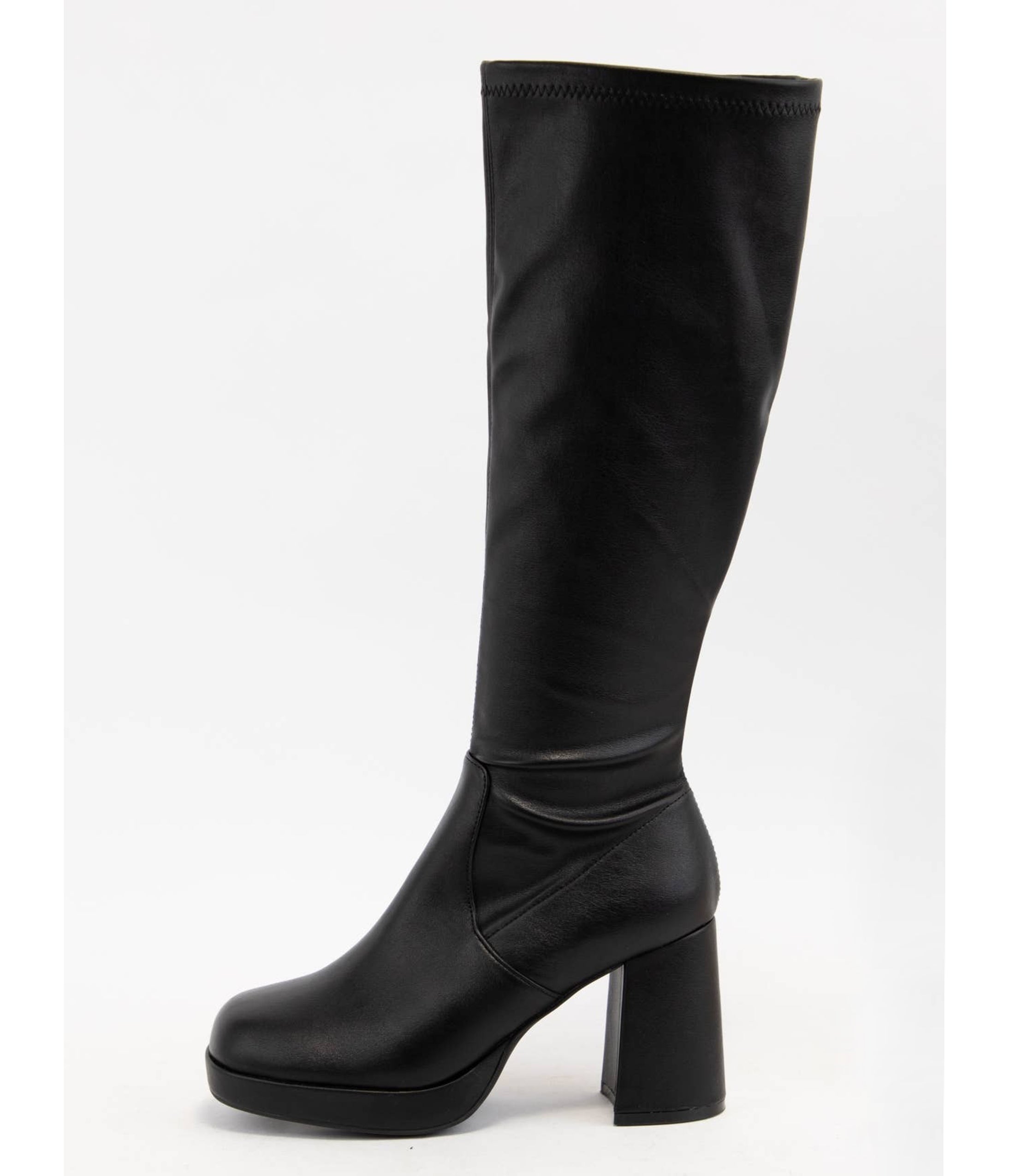 Black Leatherette Platform Knee High Boots