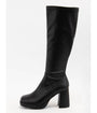 Black Leatherette Platform Knee High Boots
