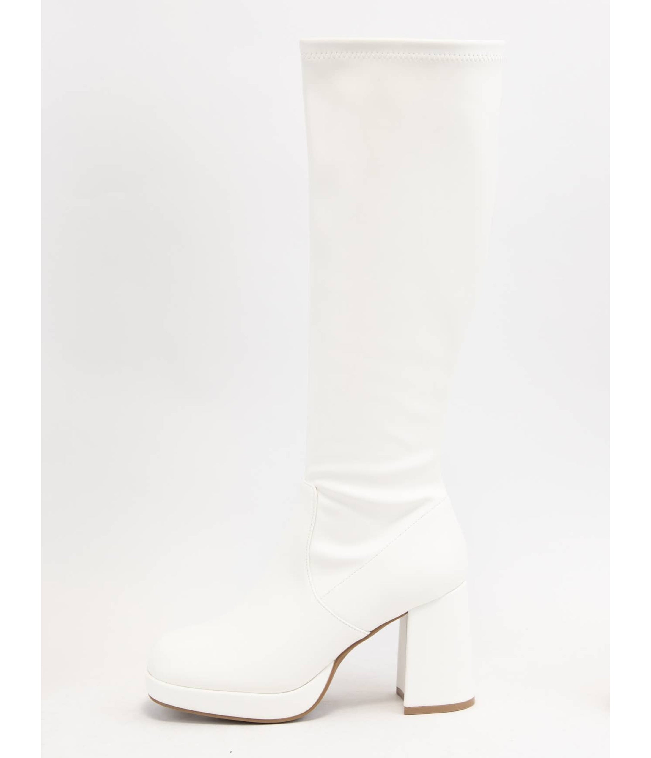 White Leatherette Platform Knee High Boots