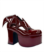 Blood Red Patent Leatherette Bat Wing Platforms - Unique Vintage - Womens, SHOES, HEELS