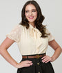 Ivory Puff Sleeve Bow Blouse