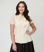 Ivory Puff Sleeve Bow Blouse