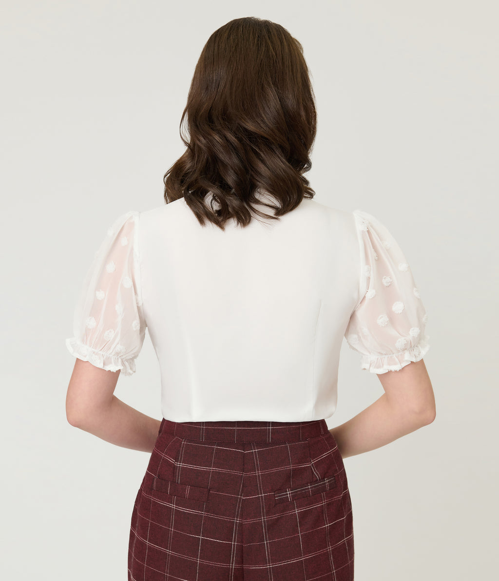 White Puff Sleeve Bow Blouse