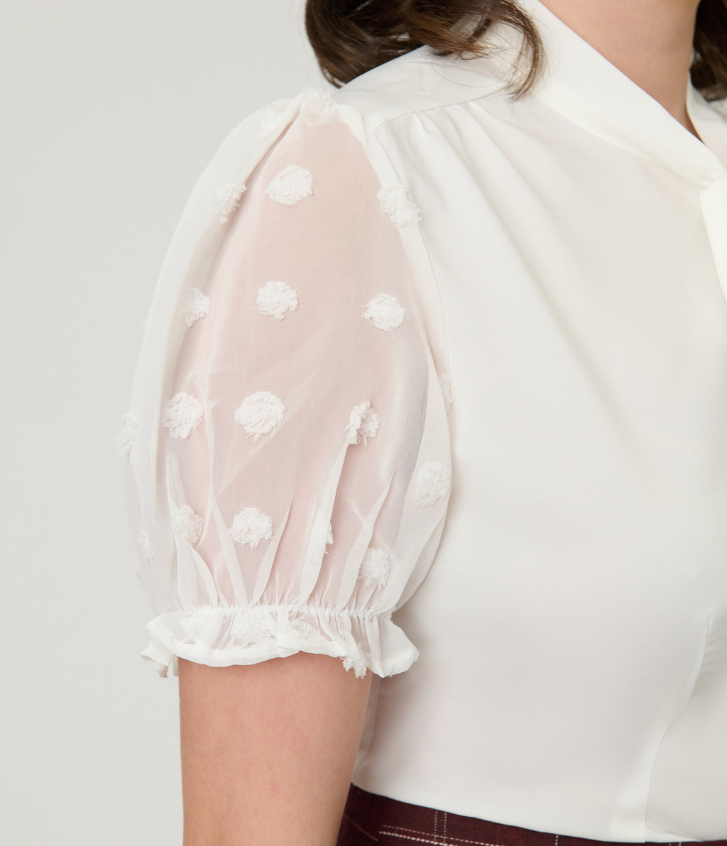 White Puff Sleeve Bow Blouse