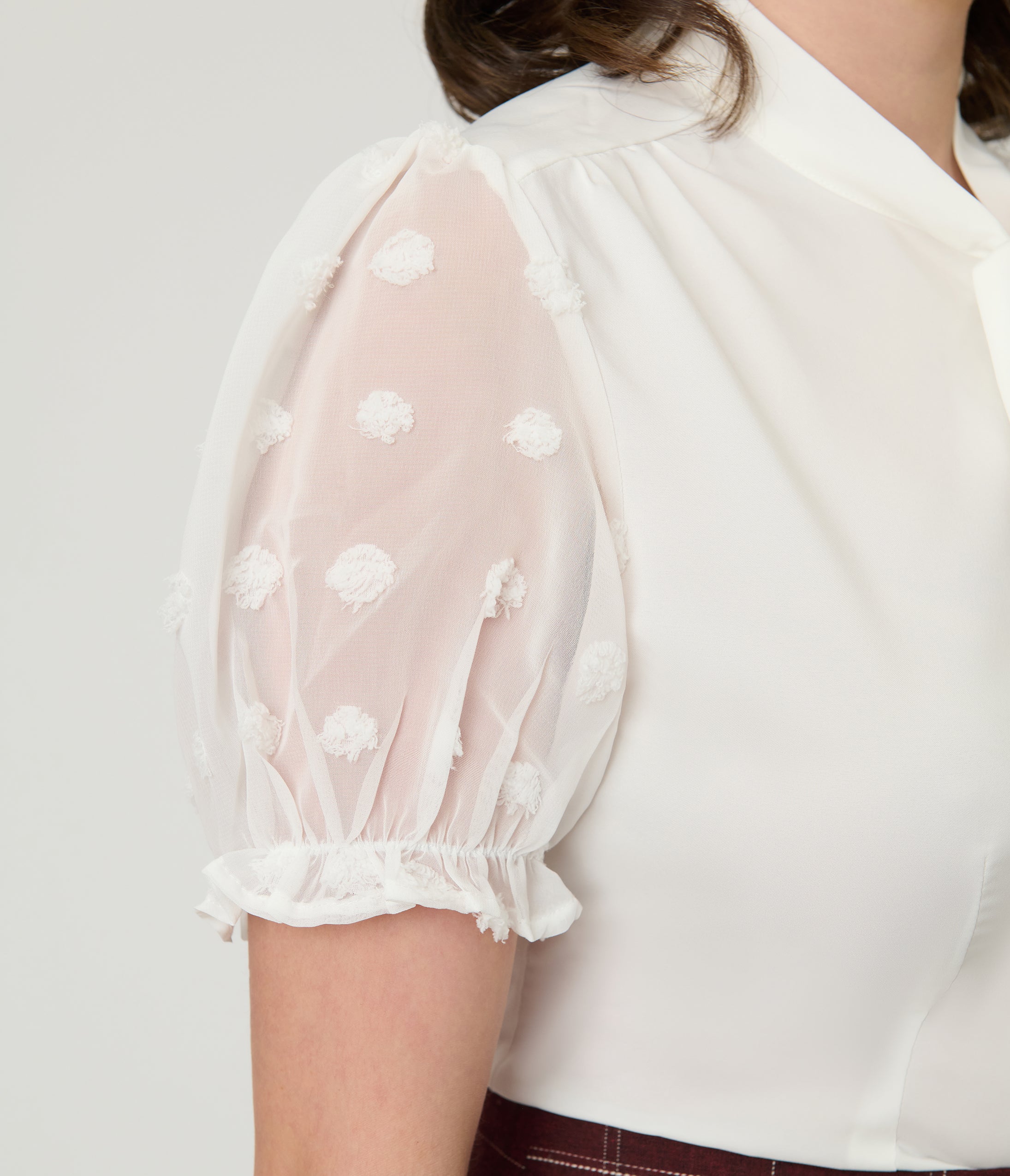 White Puff Sleeve Bow Blouse