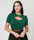 Green Cutout Cotton Top