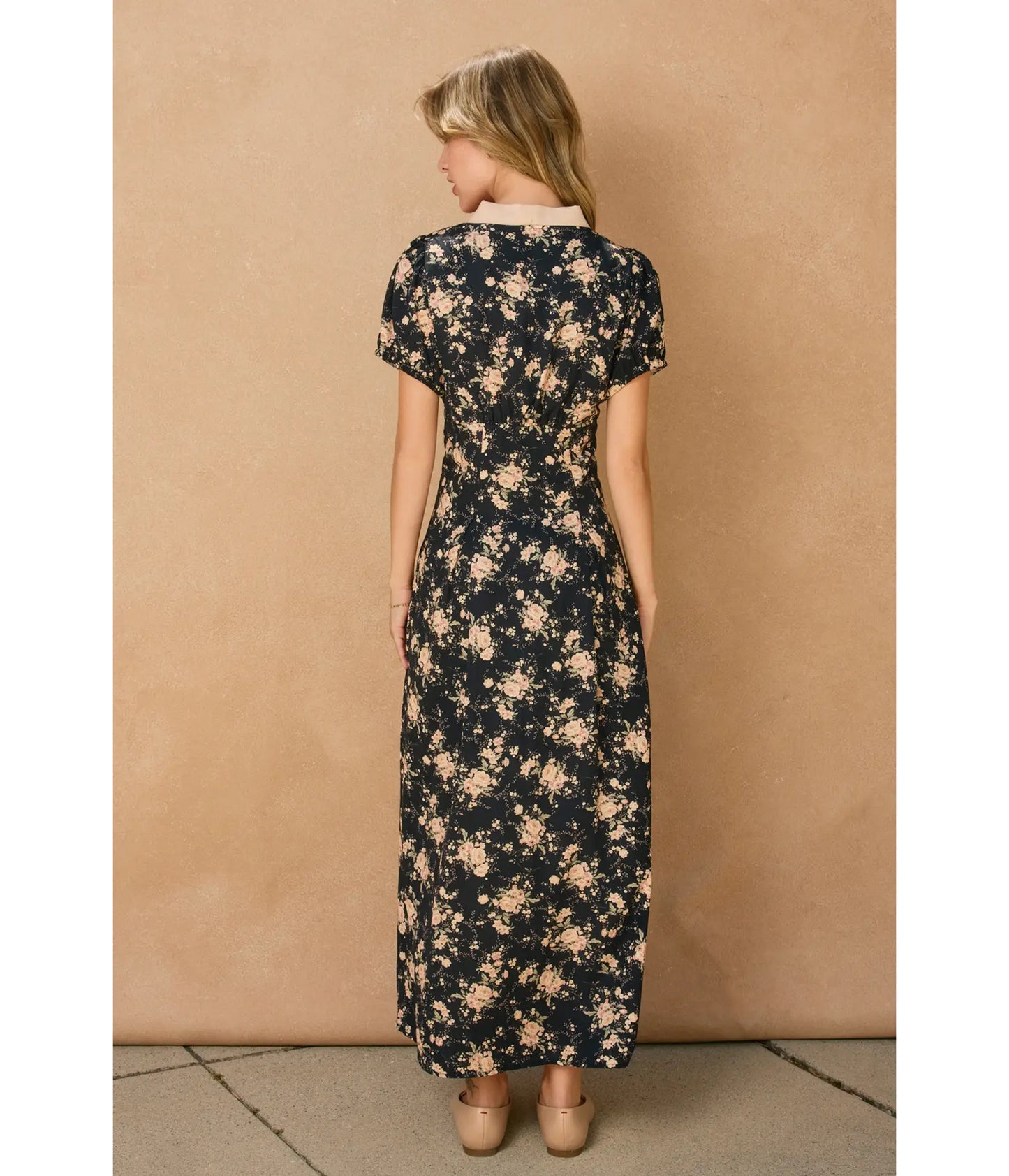 Black & Cream Floral Bow Maxi Dress
