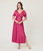 Pink Lace Trim Midi Dress