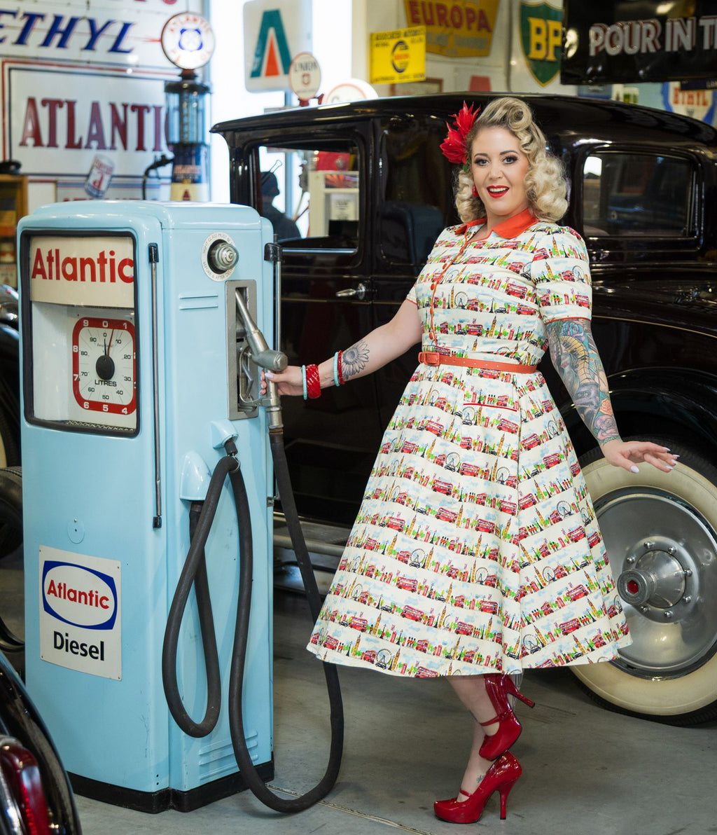 Dolly & Dotty White Mabel London Landmark Print Shirt Dress