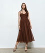 Brown Polka Dot Tulle Midi Dress