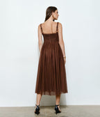 Brown Polka Dot Tulle Midi Dress