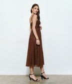 Brown Polka Dot Tulle Midi Dress