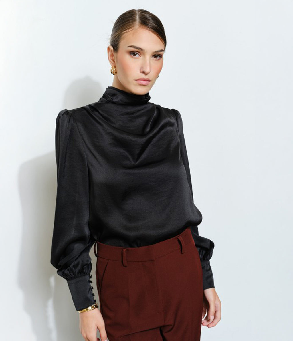 Black Long Puff Sleeve Blouse