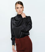 Black Long Puff Sleeve Blouse