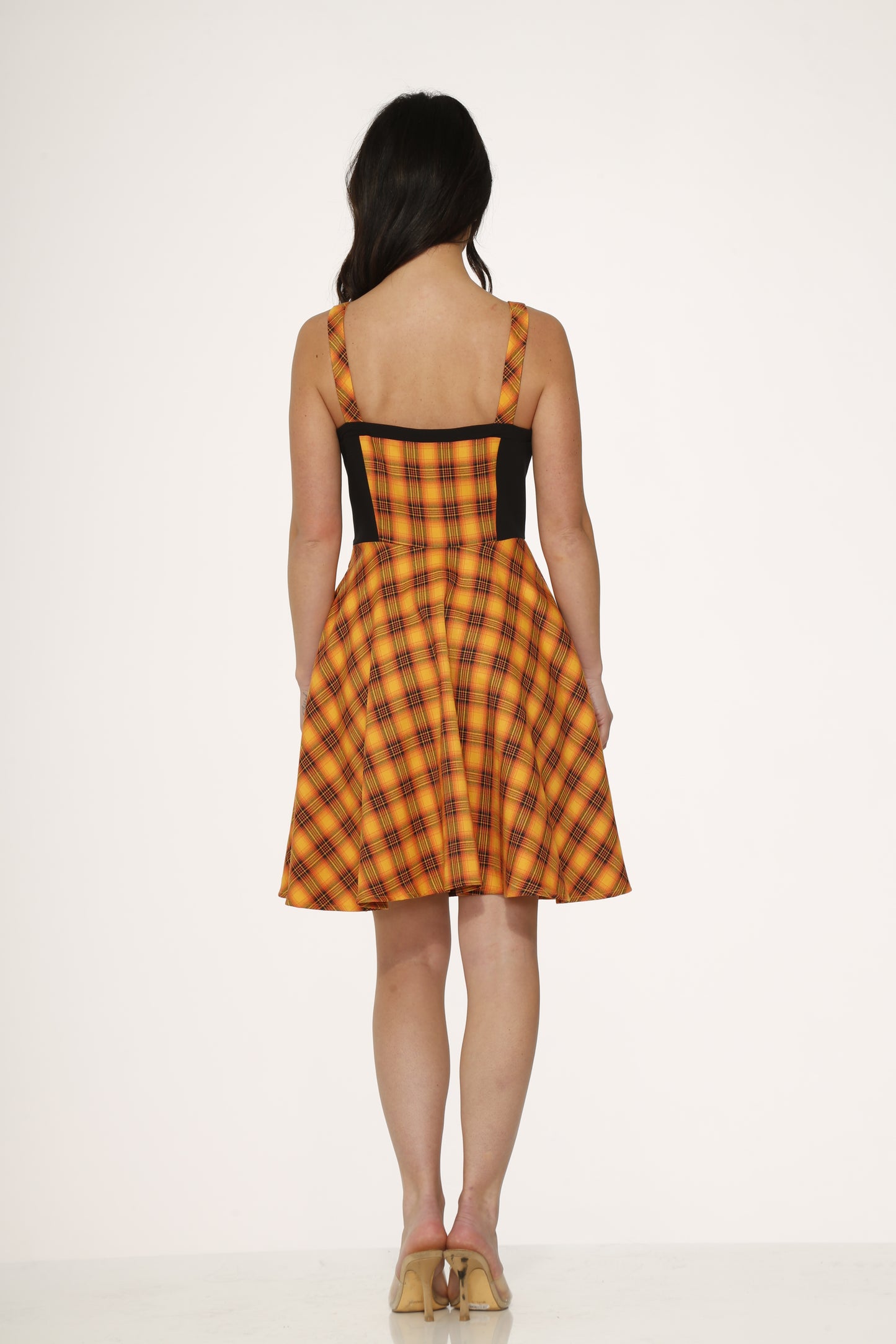 Orange Plaid Sweetheart Swing Dress