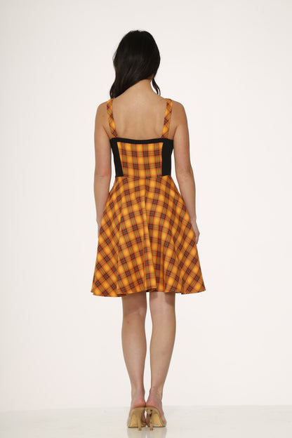 Orange Plaid Sweetheart Swing Dress
