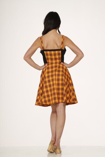 Orange Plaid Sweetheart Swing Dress